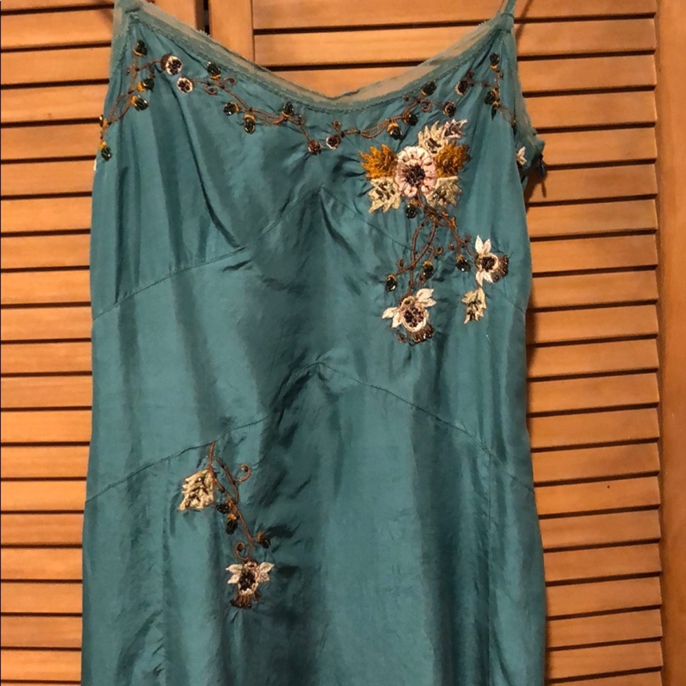 Vintage Whistles Silk Teal Embroidered Dress - Picture 2 of 6